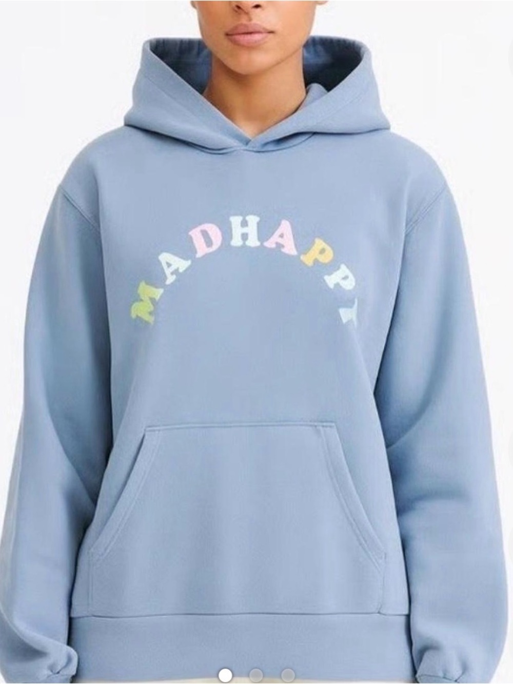 Madhappy Light Blue Pullover Hoodie with Pastel Rainbow Logo